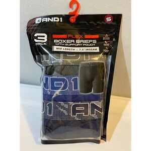 AND1‎ Flex Boxer Briefs 3 Pack Mens Small 28-30 Blue Grey Black 7.5 Inseam NEW